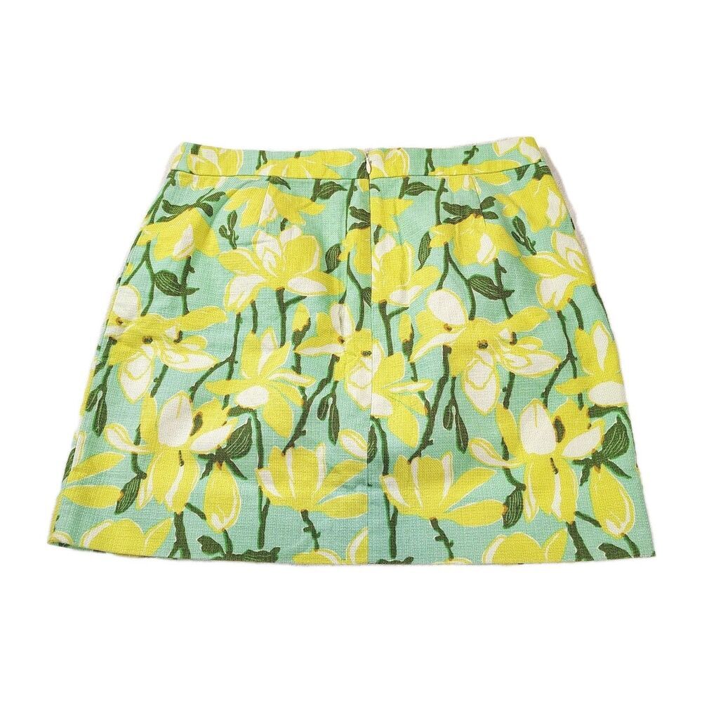 JCrew Floral Skirt Womens 8 Yellow Green Daffodil Magnolia Print Textured Pocket - Picture 3 of 9